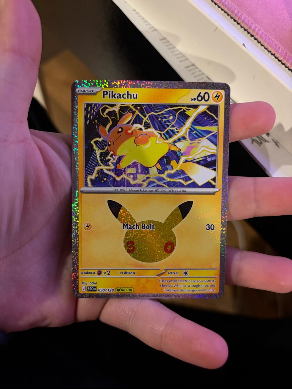 Pikachu Holographic Trading Card - Yellow